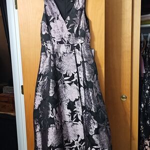 SLNY Black and Pink Floral High Low Dress